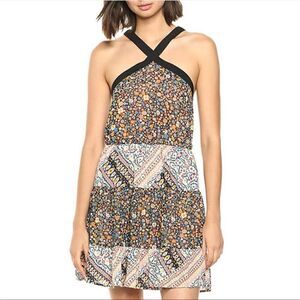 BCBGeneration Black Floral halter cross back Mini Dress size small